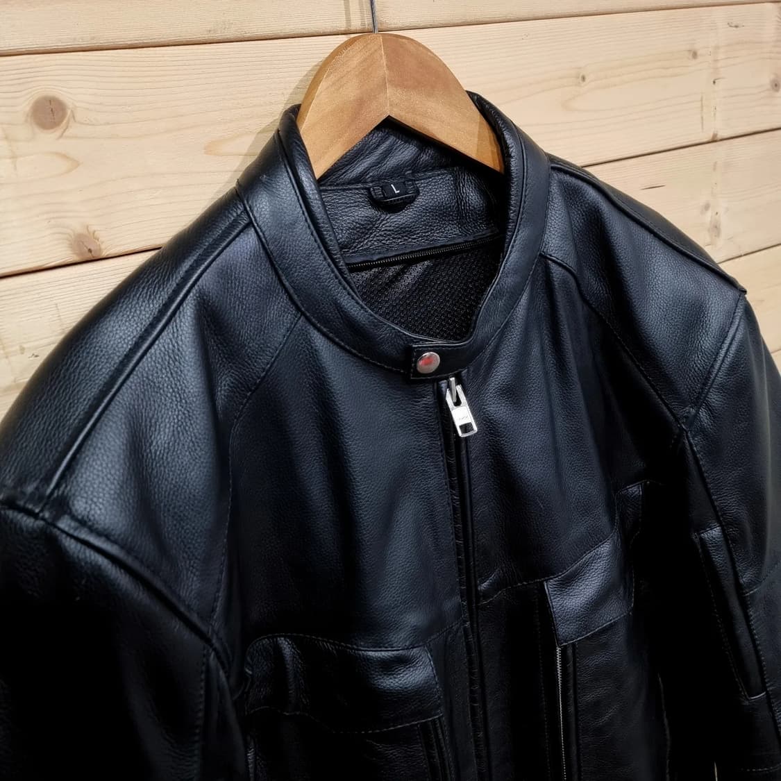 [L] 팔꿈치, 어깨보호 유틸리티 레더 바이커 자켓 상품이미지1