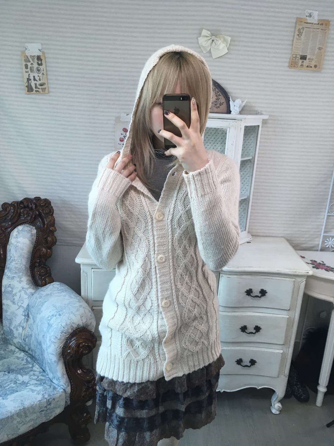 일본빈티지 이스트보이 아이보리 꽈배기 니트 가디건 상품이미지1