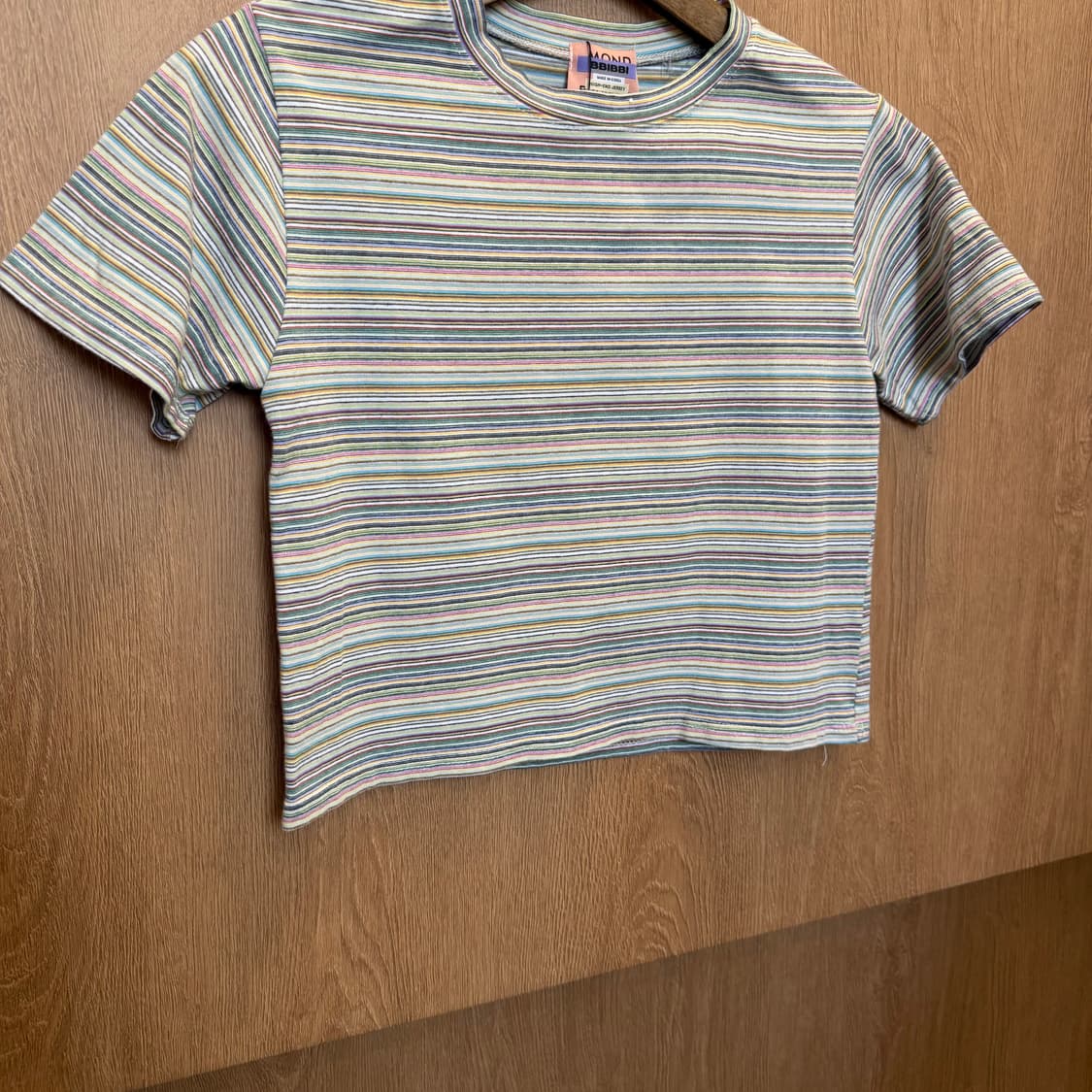 빈티지 라운드넥 크롭 반팔 티셔츠 멀티 스트라이프 패턴 디테일 루즈핏 상품이미지4