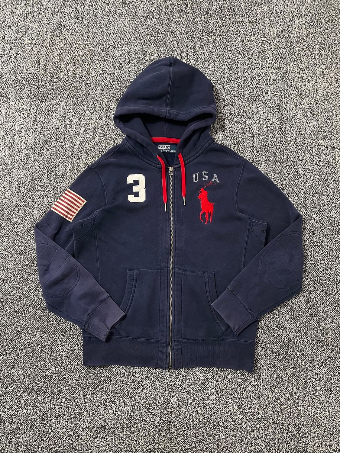 빈티지9. 폴로랄프로렌 성조기 USA 후드집업 빅포니 로고 네이비 레드 상품이미지1