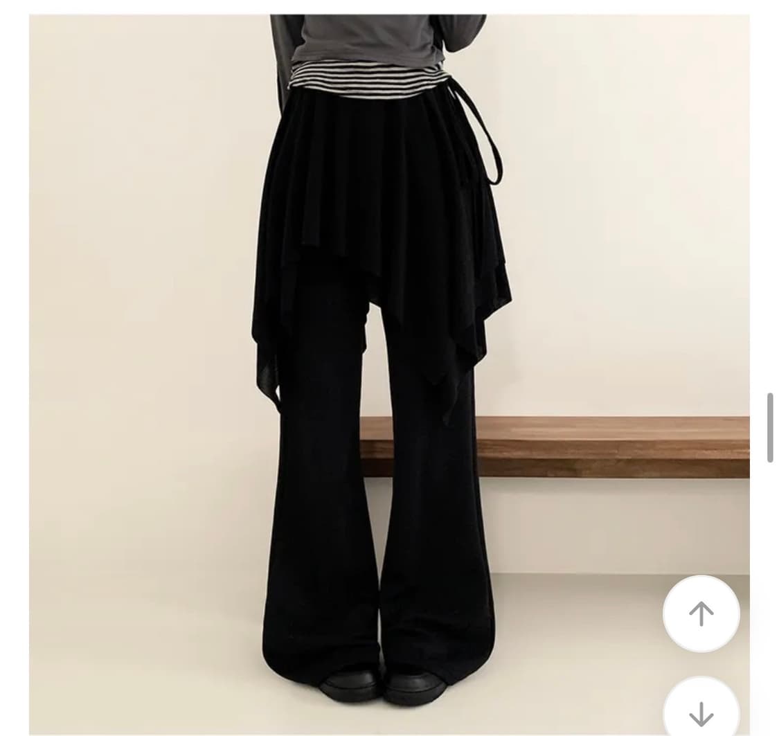 로린 언발 플레어 A라인 치마 리본 미드 스커트 블랙 상품이미지1