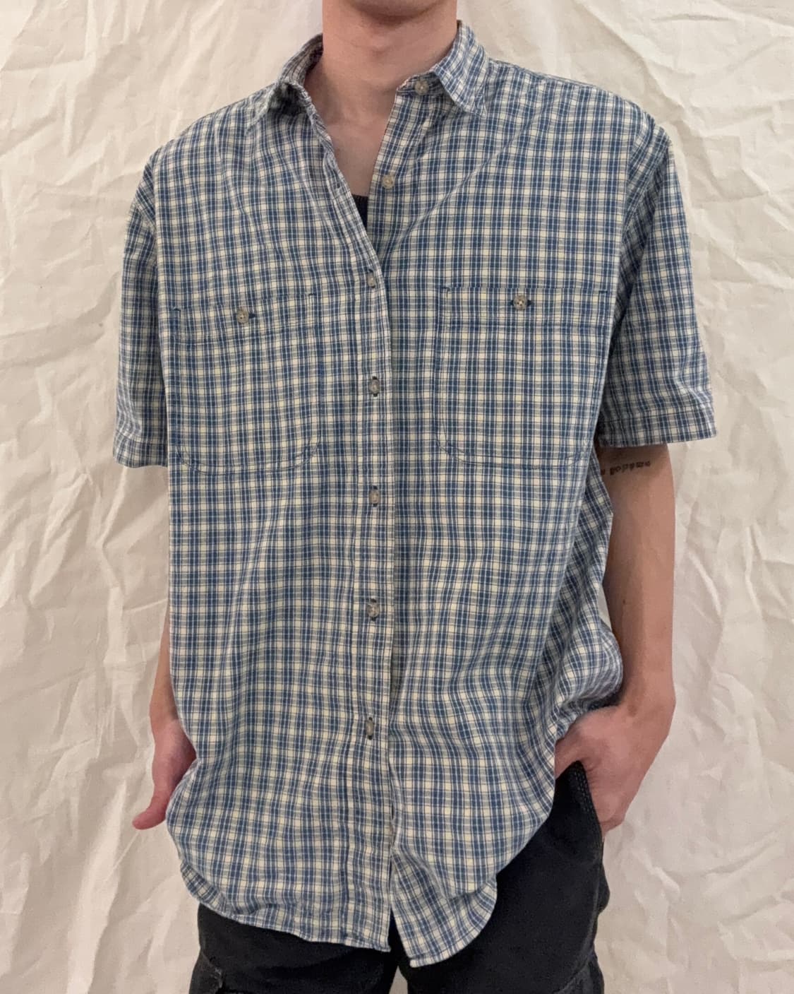 에디바우어 블루 체크 반팔 셔츠 상품이미지5