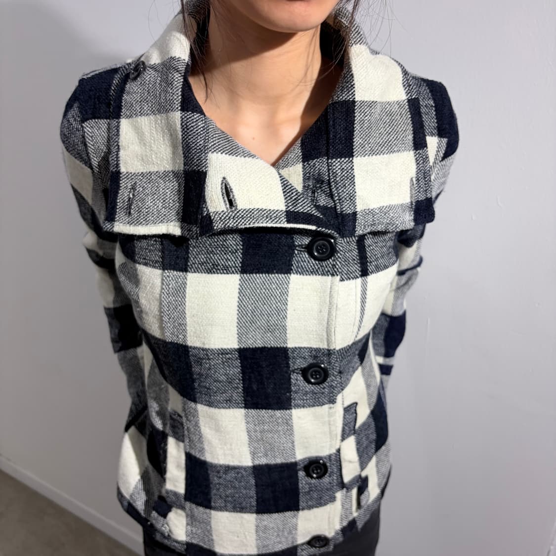 GIRLS BAISIC 체크 버튼 사선 자켓 상품이미지5