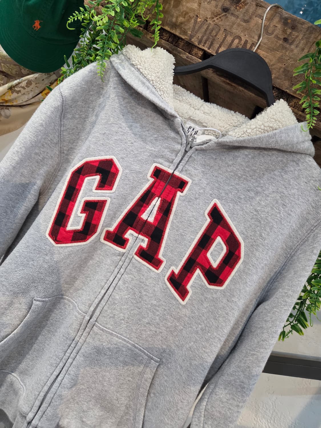 Gap 그레이 갭 양털 체크후드집업 상품이미지2