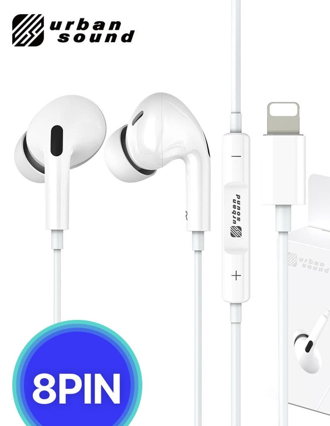 (어반사운드) 화이트 유선 인이어 이어폰 8핀 상품이미지1
