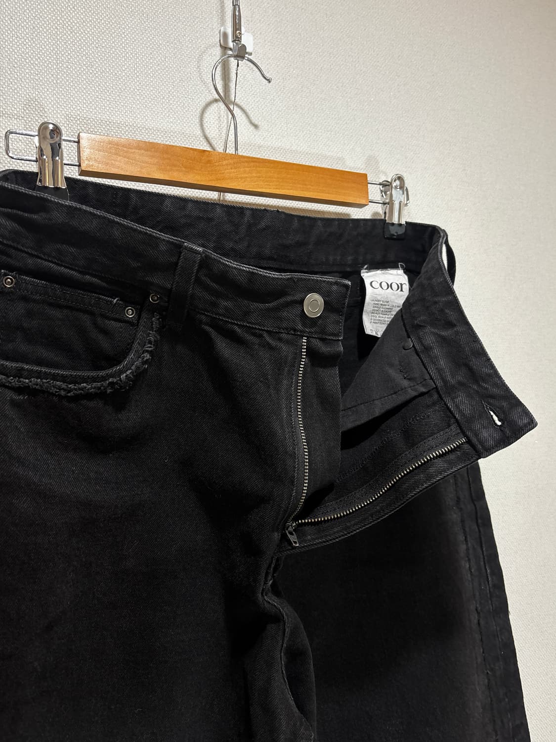 택포/A급) COOR 컷오프 패널드 데님 팬츠 블랙 상품이미지5