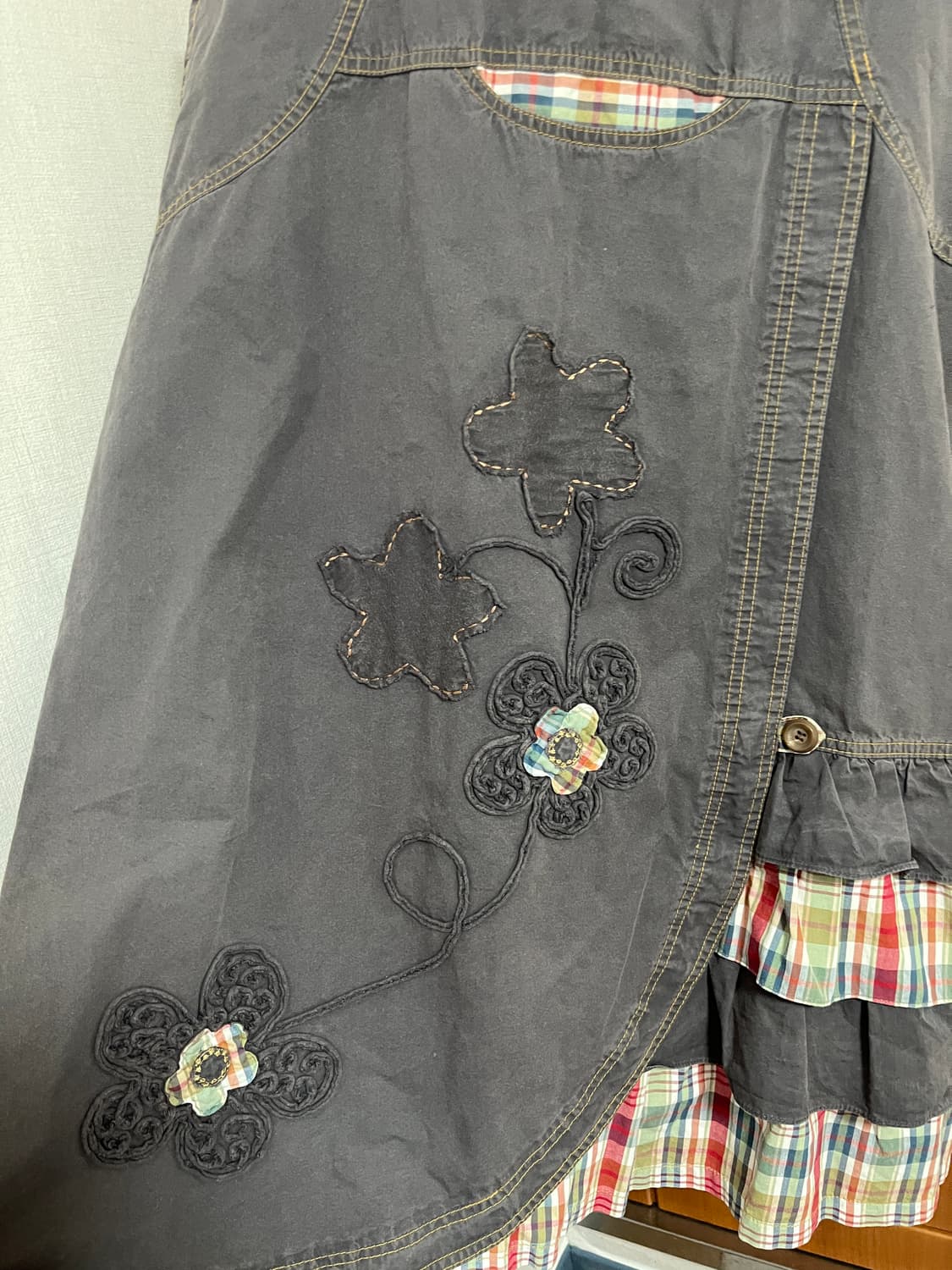 하구미 체크 패치 자수 양면원피스 지구샵 코야빈티지st 상품이미지4