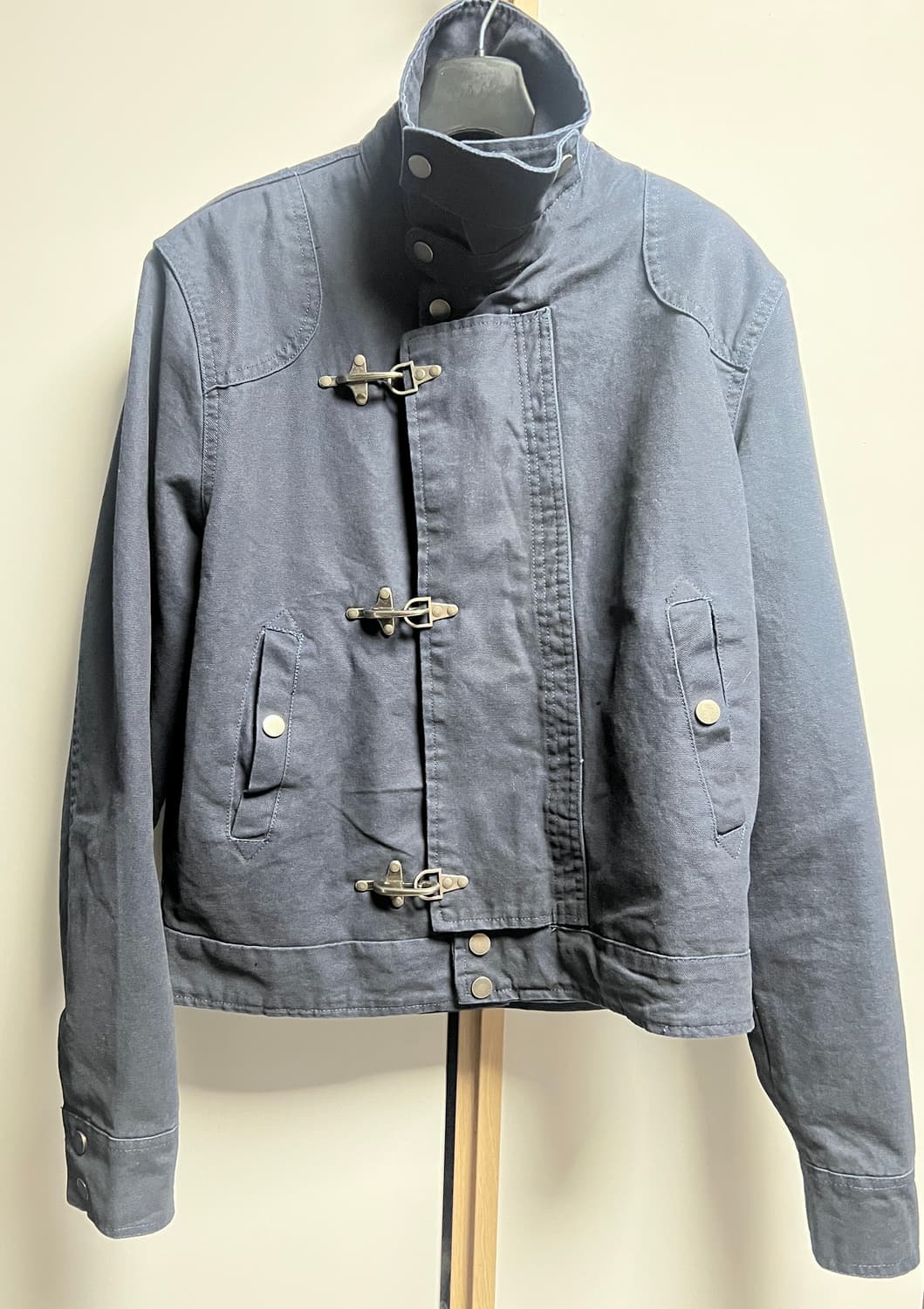 Button Decor Stand Collar Jacket 네이비 상품이미지2