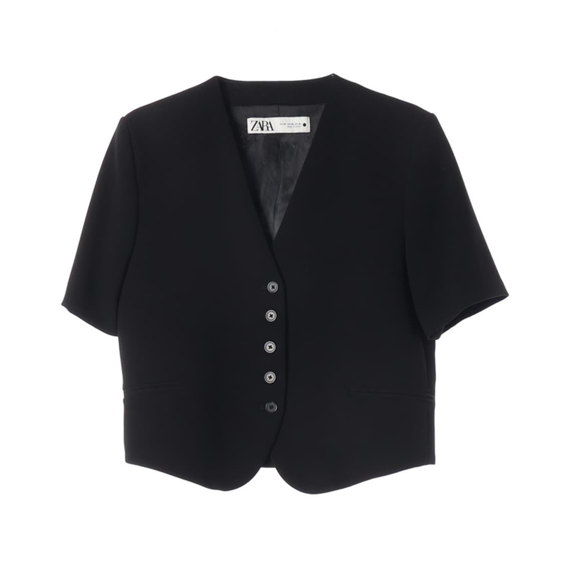 ZARA 블랙 브이넥 크롭 반팔 블레이저 XS 상품이미지1