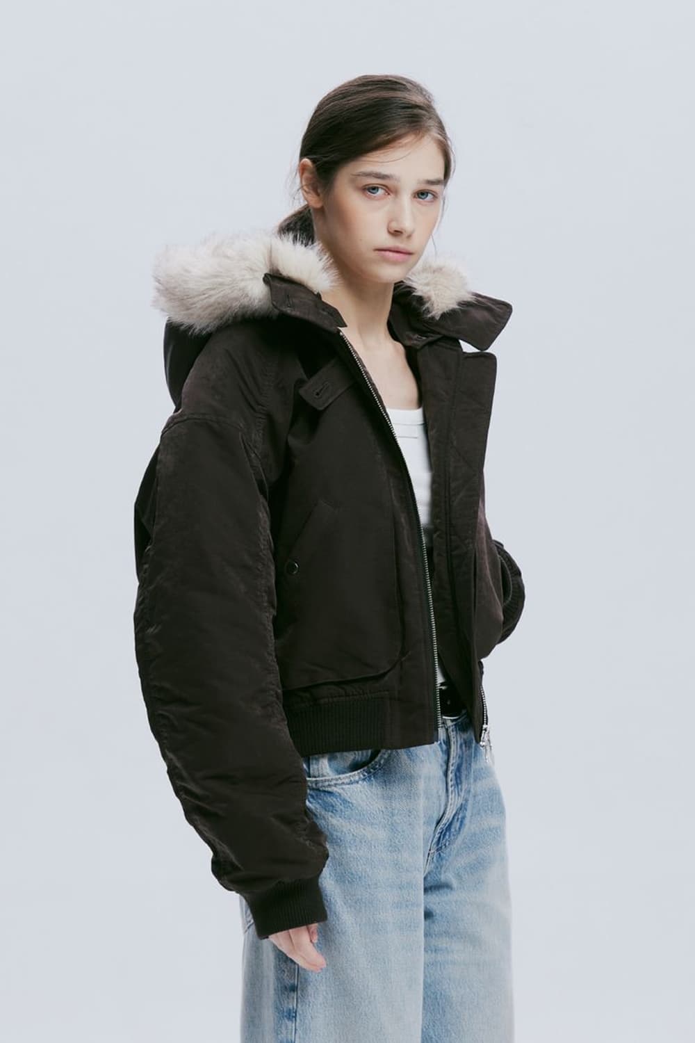 AFTERHOURS 퍼 후드 MA-1 봄버 자켓 브라운 상품이미지1