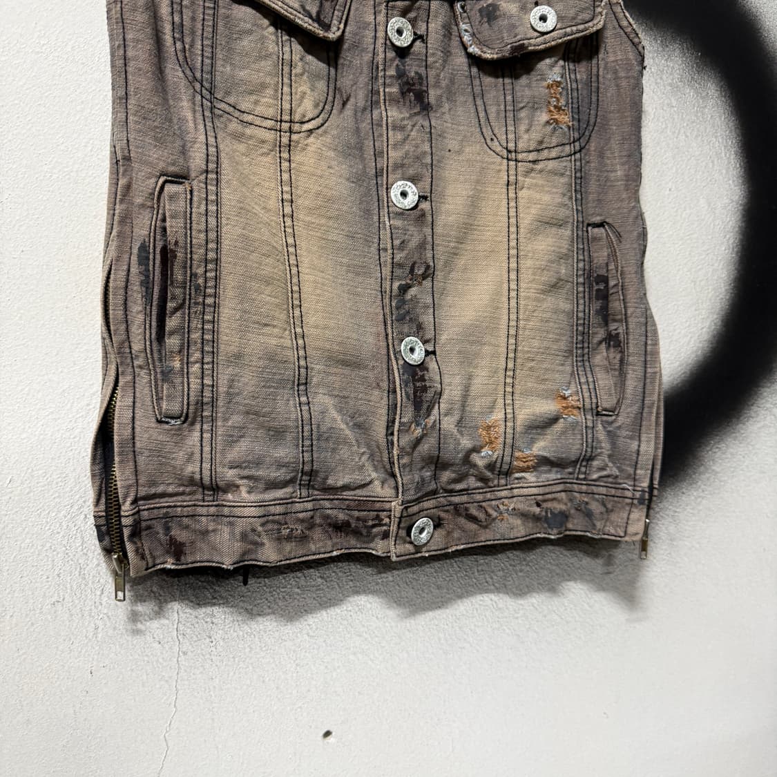 VTG 빈티지 워싱 데미지 그런지 지퍼 디테일 데님 베스트 상품이미지4