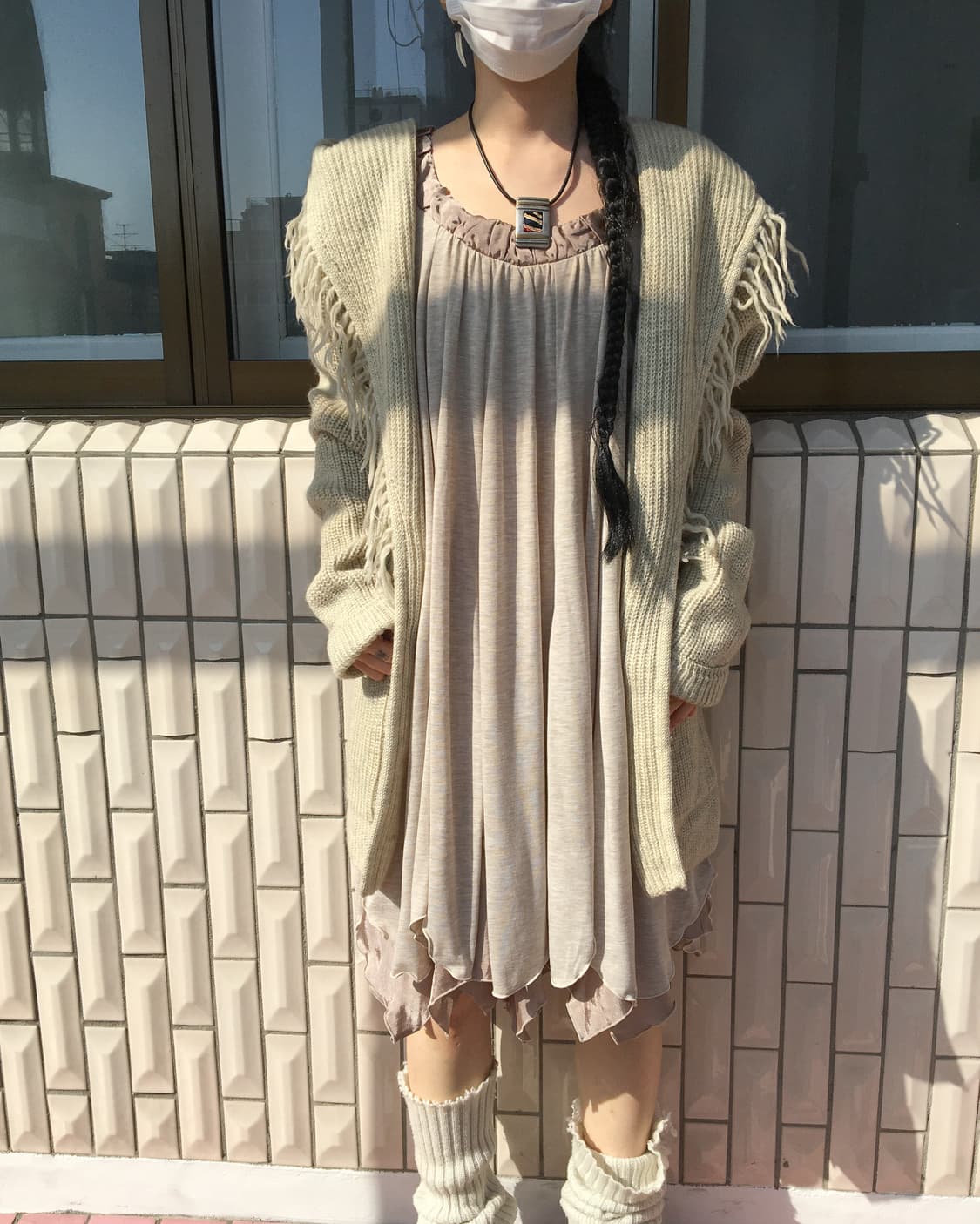 Fringe point hood open knit cardigan 상품이미지6