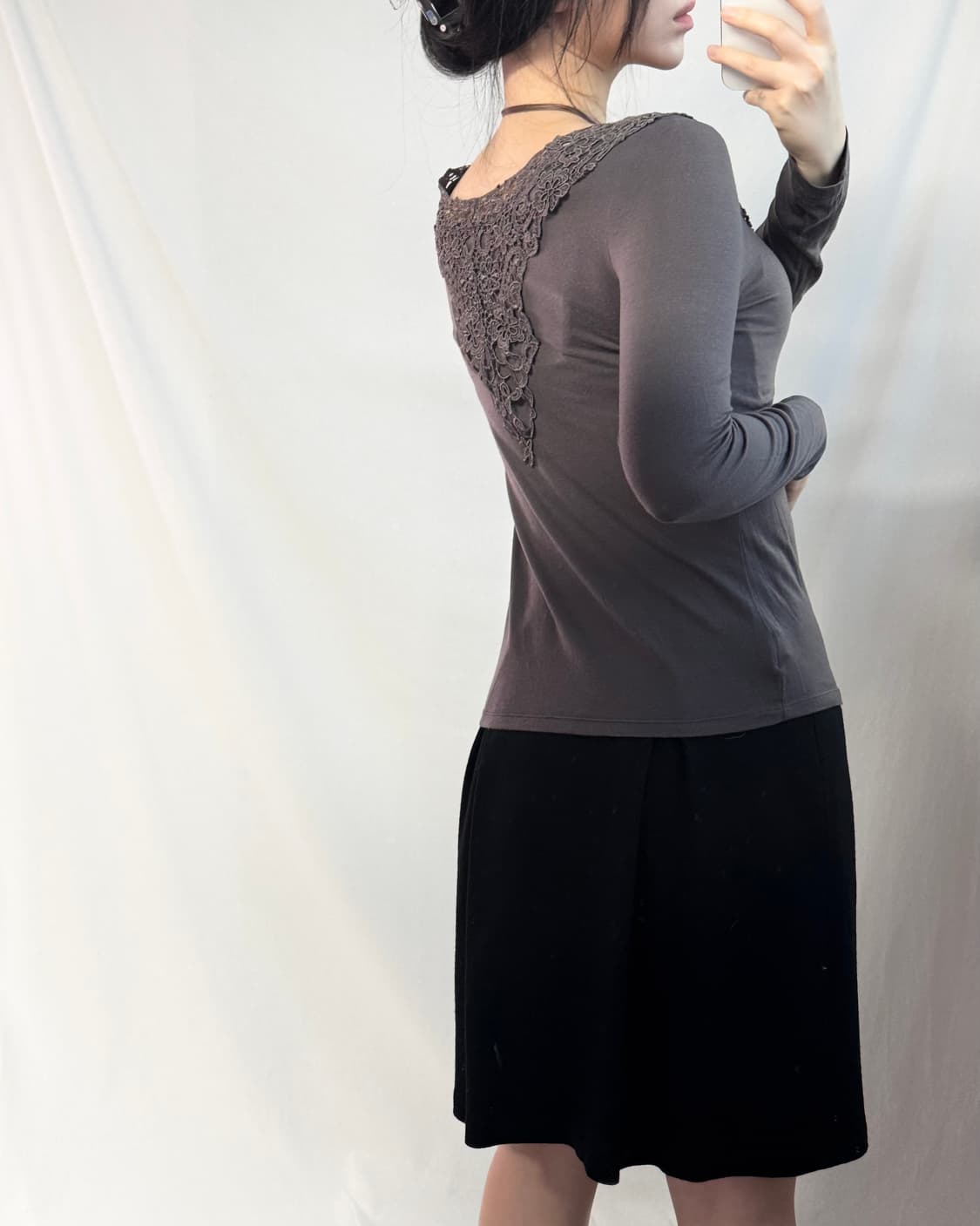 레이스 모티프 롱 슬리브 티 상품이미지3