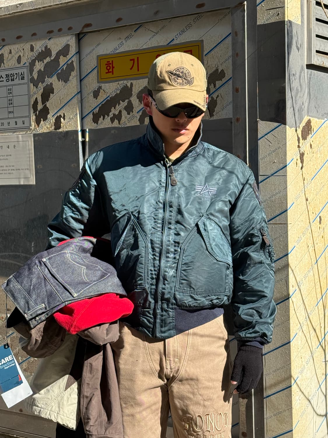 🇺🇸 90s 알파인더스트리 레더 카라 플라이트 자켓 상품이미지1