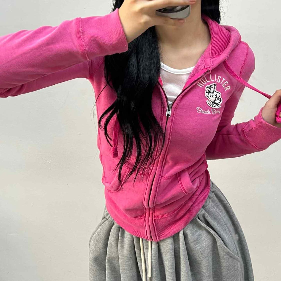 홀리스터 y2k 여리핏 핑크 후드집업 희귀져지(XS) 상품이미지1
