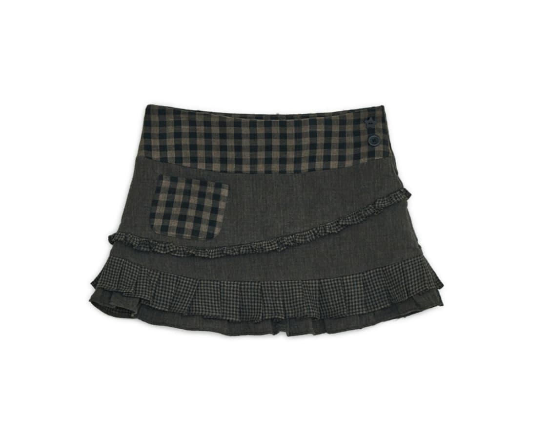 [미개봉 새상품] 허그유어스킨 체크 러플 미니스커트 브라운 상품이미지1