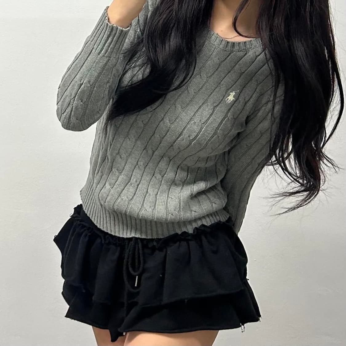 폴로 랄프로렌 현행 QR 그레이 케이블 걸즈 크루넥 니트(XS) 상품이미지1