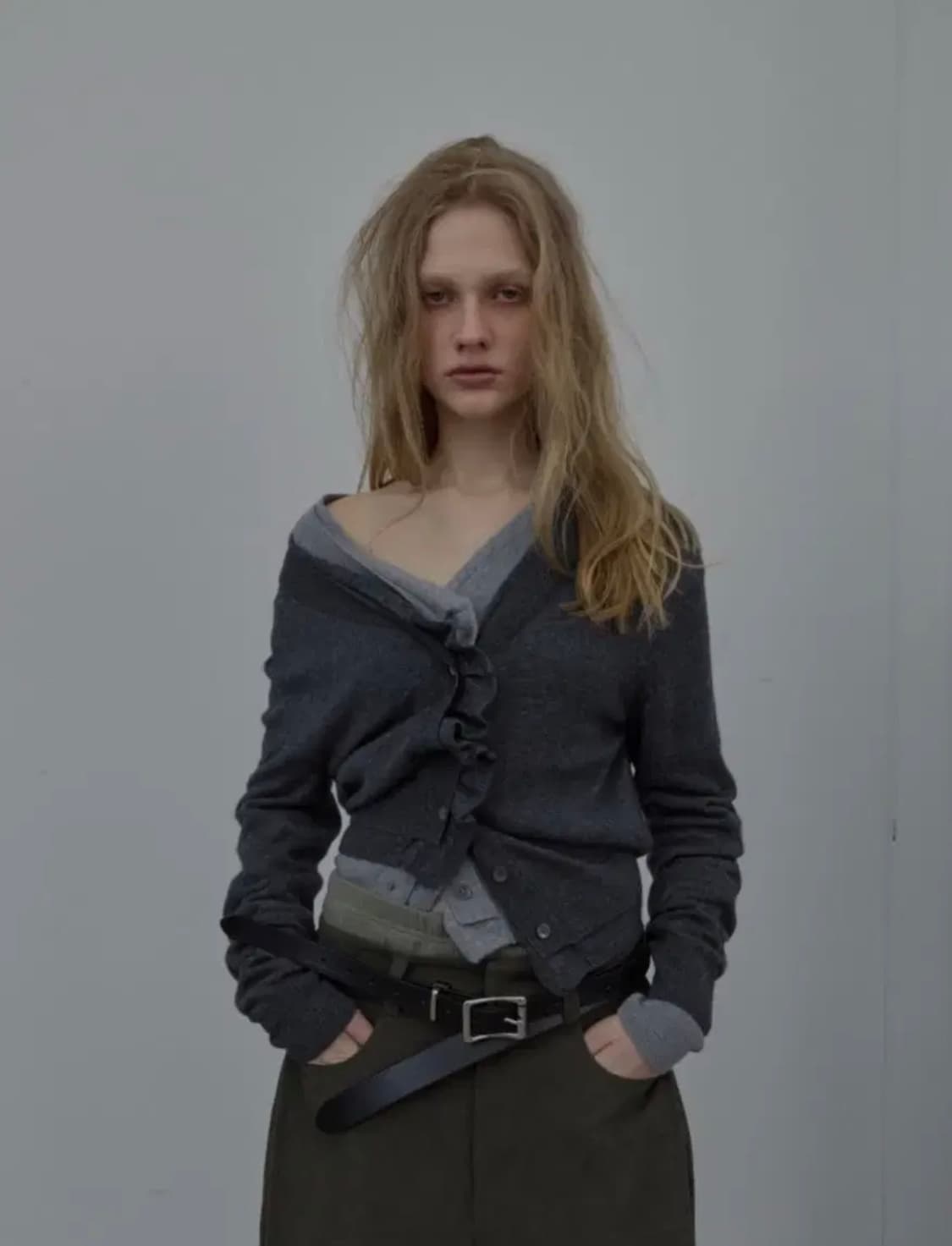 LCDC TM double layer wavy 가디건 차콜 상품이미지1