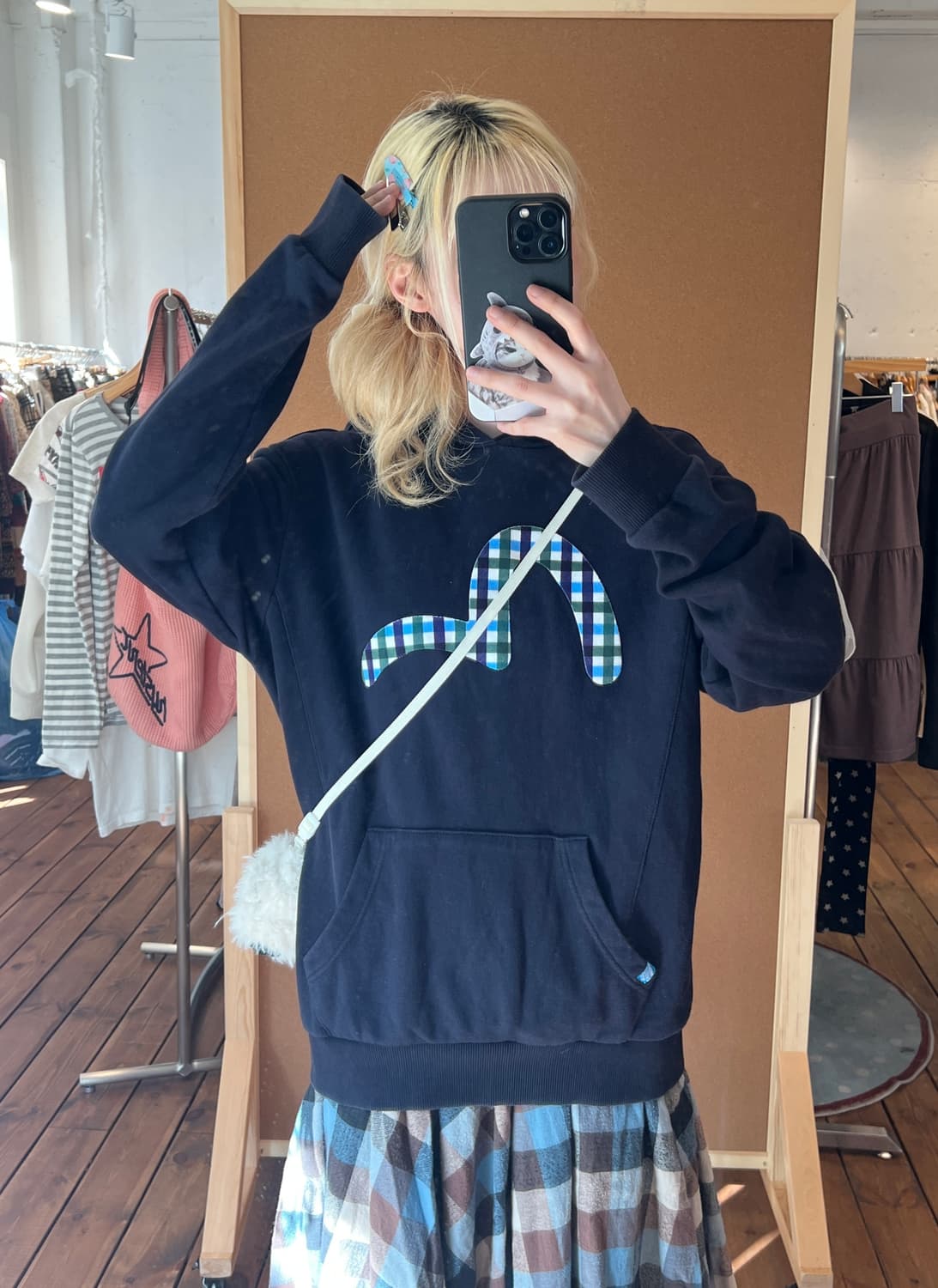 Evisu 네이비 체크 후드티  상품이미지5