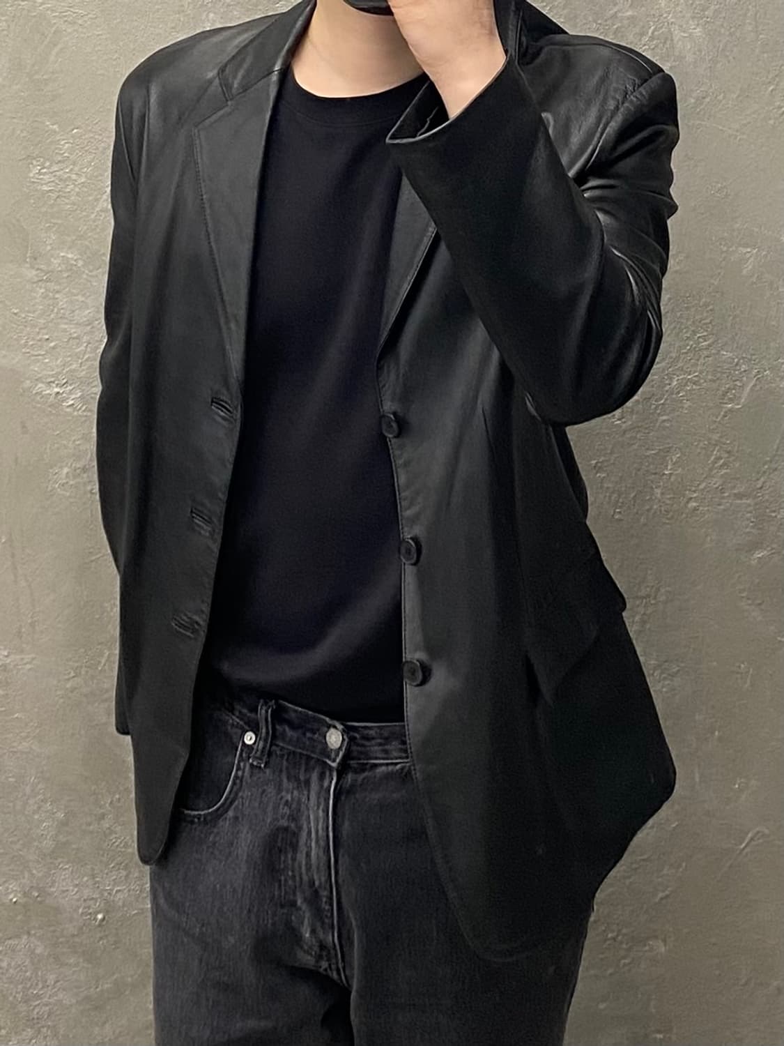 [L] 90-00s Vtg 블랙 쉽스킨 레더 블레이저 상품이미지7