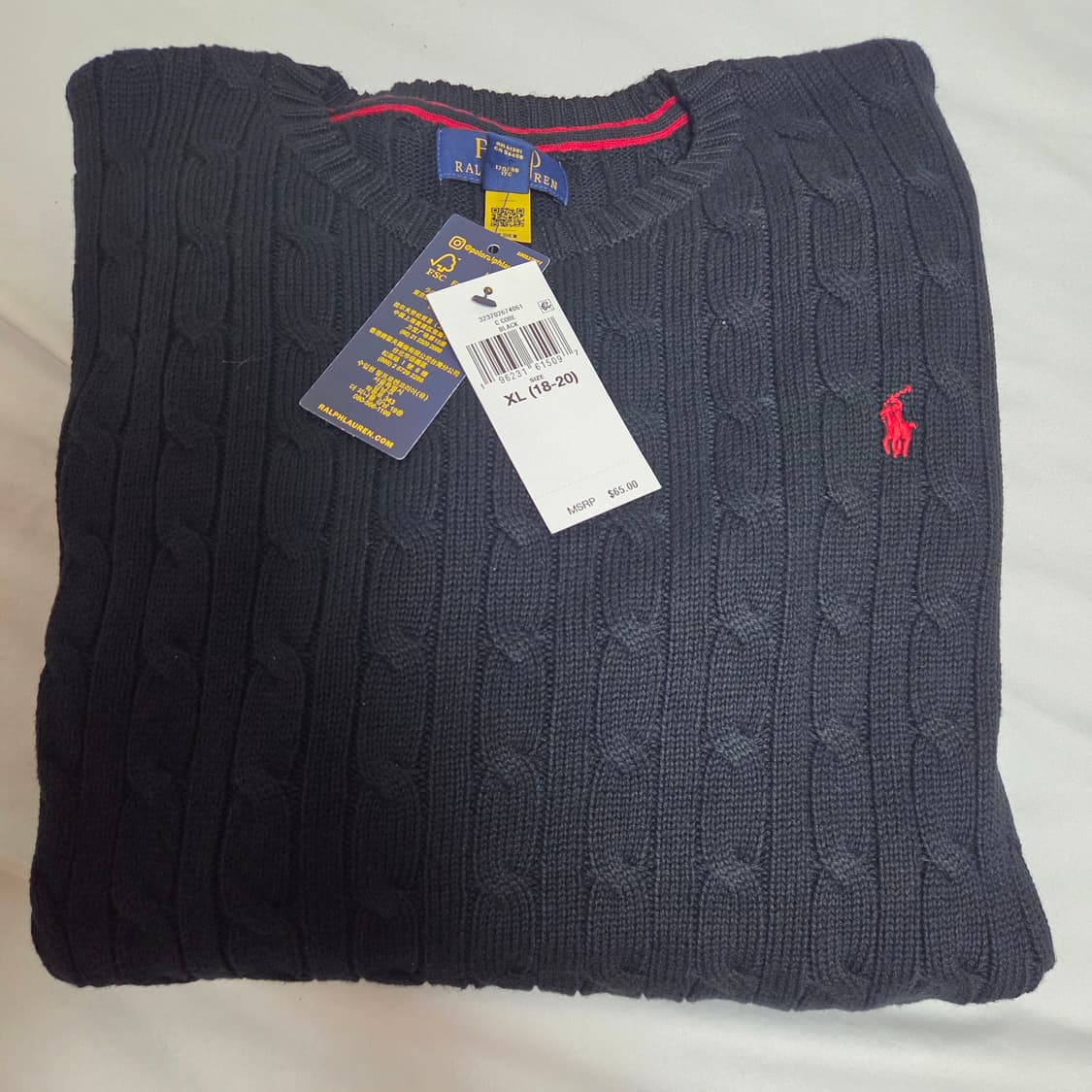 여성 폴로 랄플로렌 케이블 니트 코튼 스웨터 블랙 [보이즈] 55-66 상품이미지2