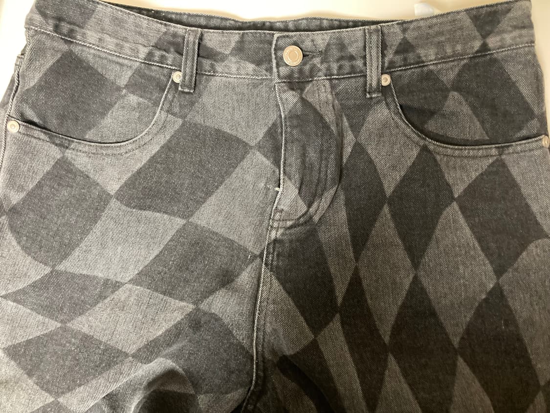 [새상품,L] 노매뉴얼 체커보드 데님 팬츠 블랙 상품이미지4