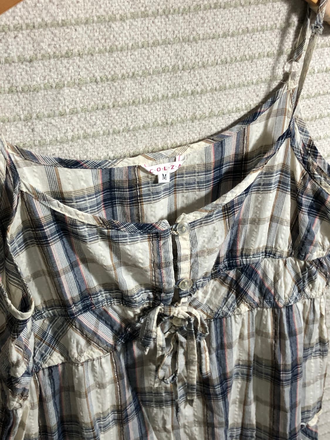 빈티지 화이트 블루 체크 패턴 코튼 미디엄 기장 모리걸 원피스 상품이미지4