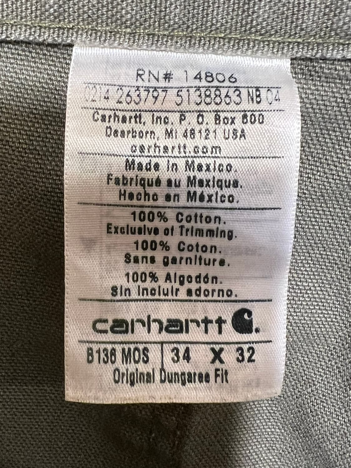 [34x32] 칼하트 더블니 워크팬츠 B136 MOS 모스그린 빈티지 상품이미지10