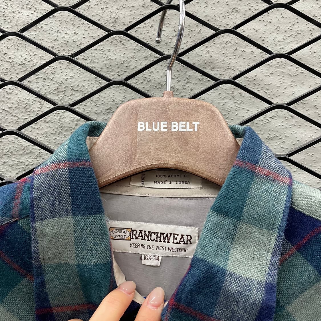 KR VINTAGE 울 체크 셔츠 웨스턴 스냅버튼 디테일 그린 상품이미지6