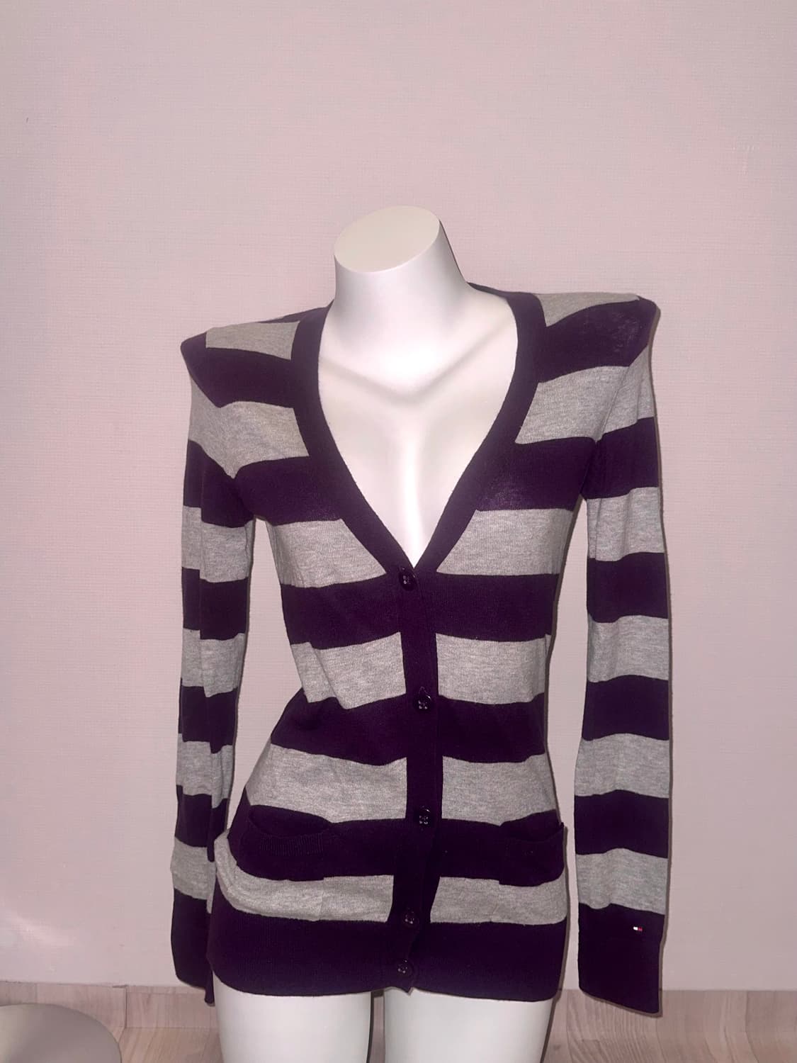 빈티지 퍼플 그레이 스트라이프 가디건 상품이미지3