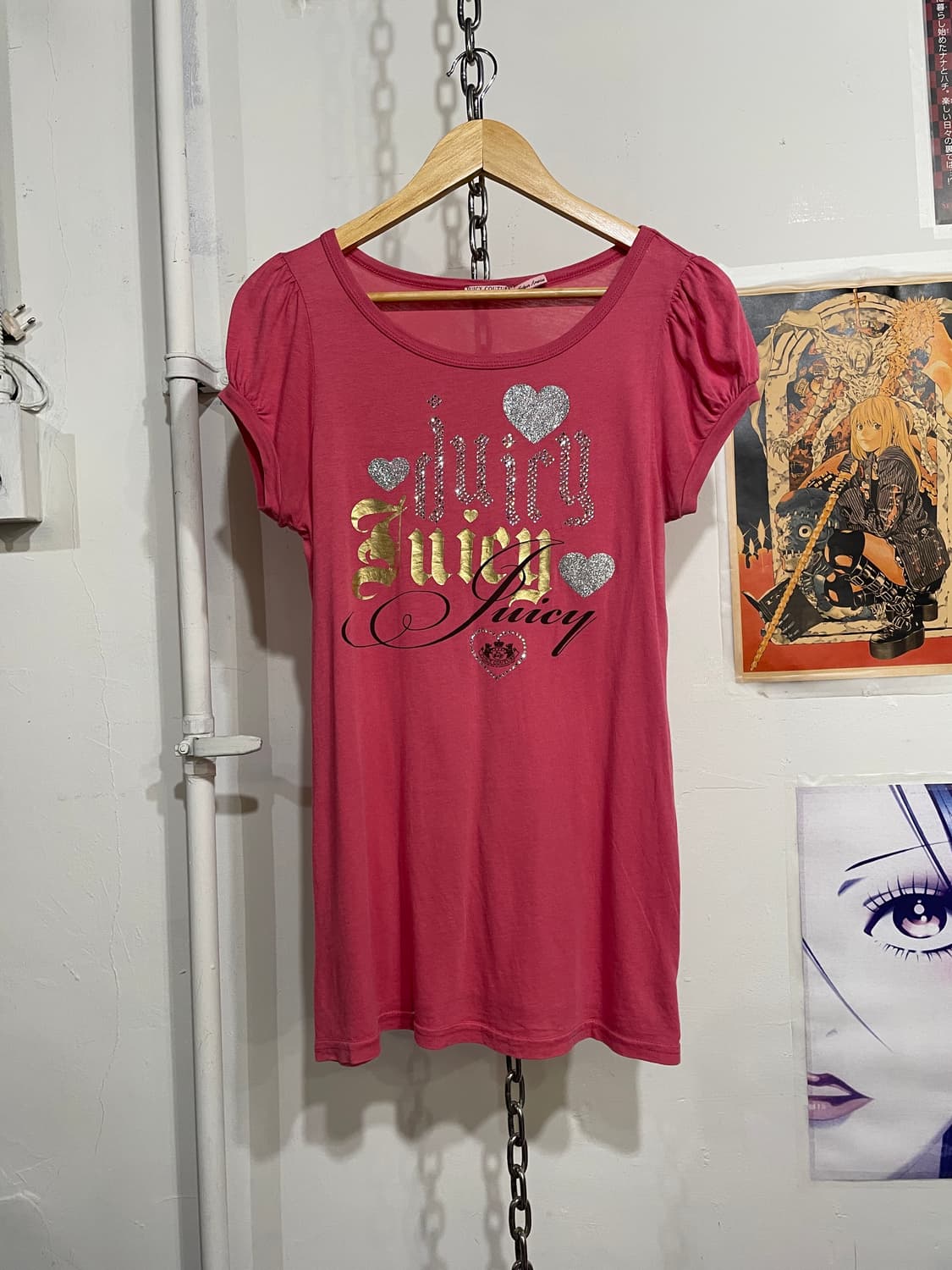 juicy couture 쥬시꾸뛰르 딥핑크 퍼프숄더 티셔츠 갸루 y2k 상품이미지3