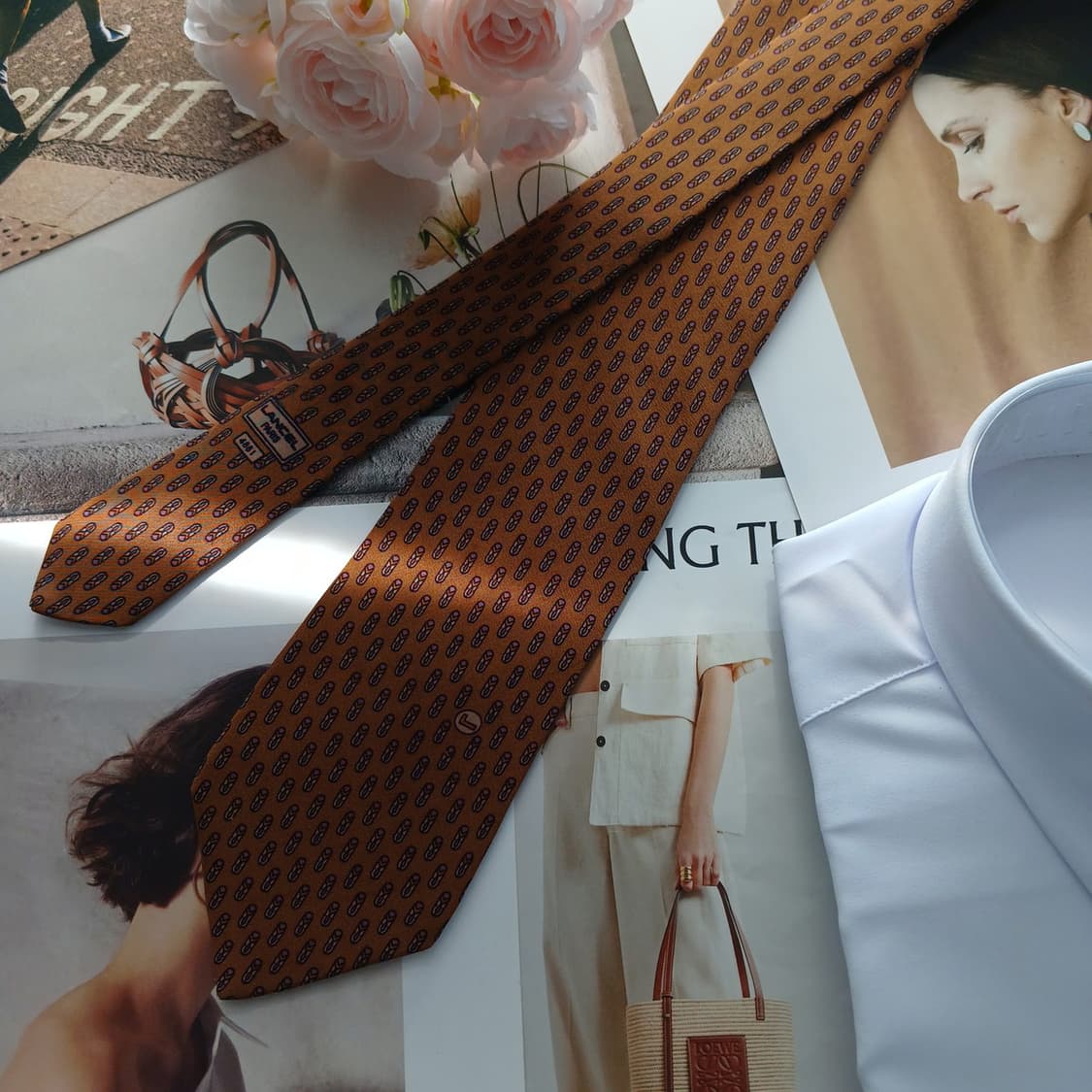 란셀 실크 브라운 미니 패턴 슬림 넥타이 7.9cm A등급 A18740
 상품이미지3