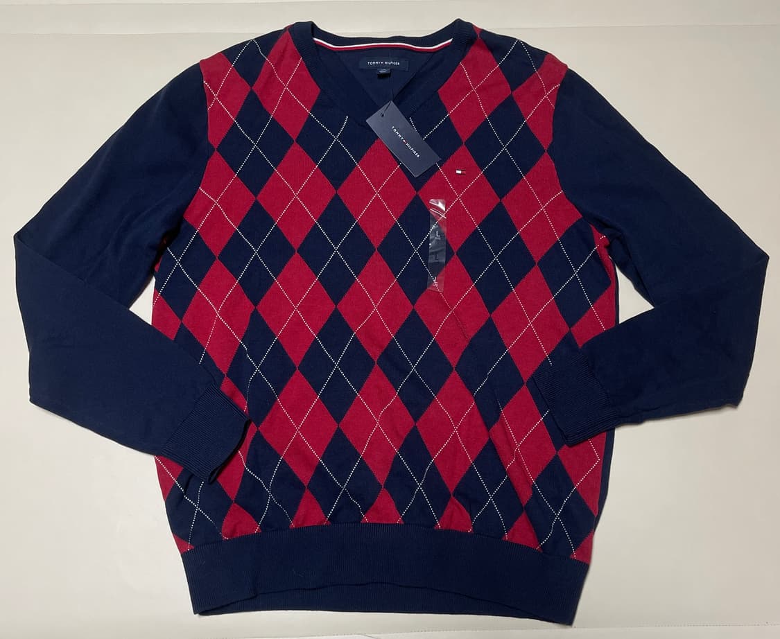 새상품)타미힐피거 아가일 V넥 니트 L 상품이미지1