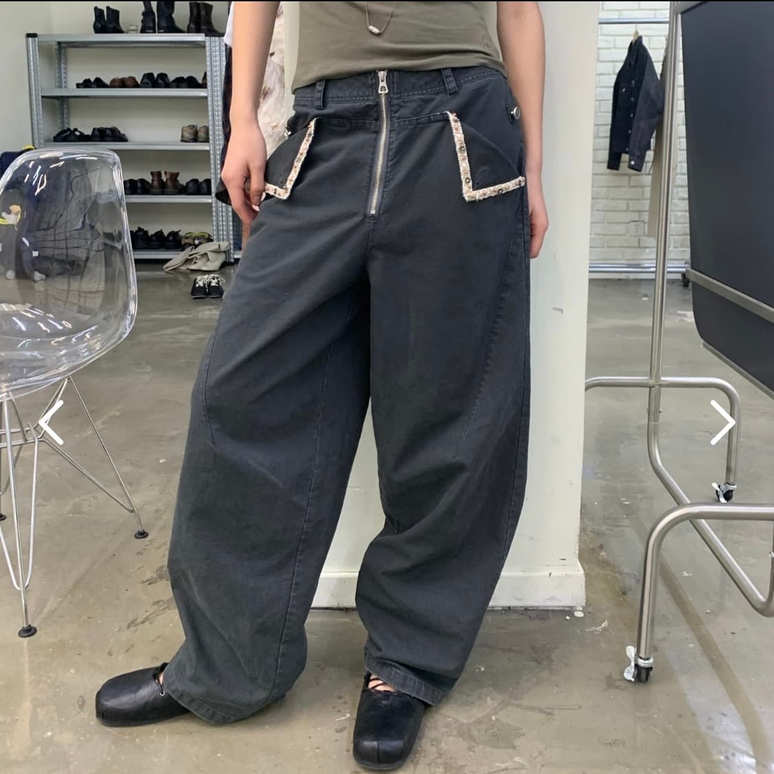 Neverseez 비즈 코튼 오버올 와이드 벌룬 팬츠 상품이미지1