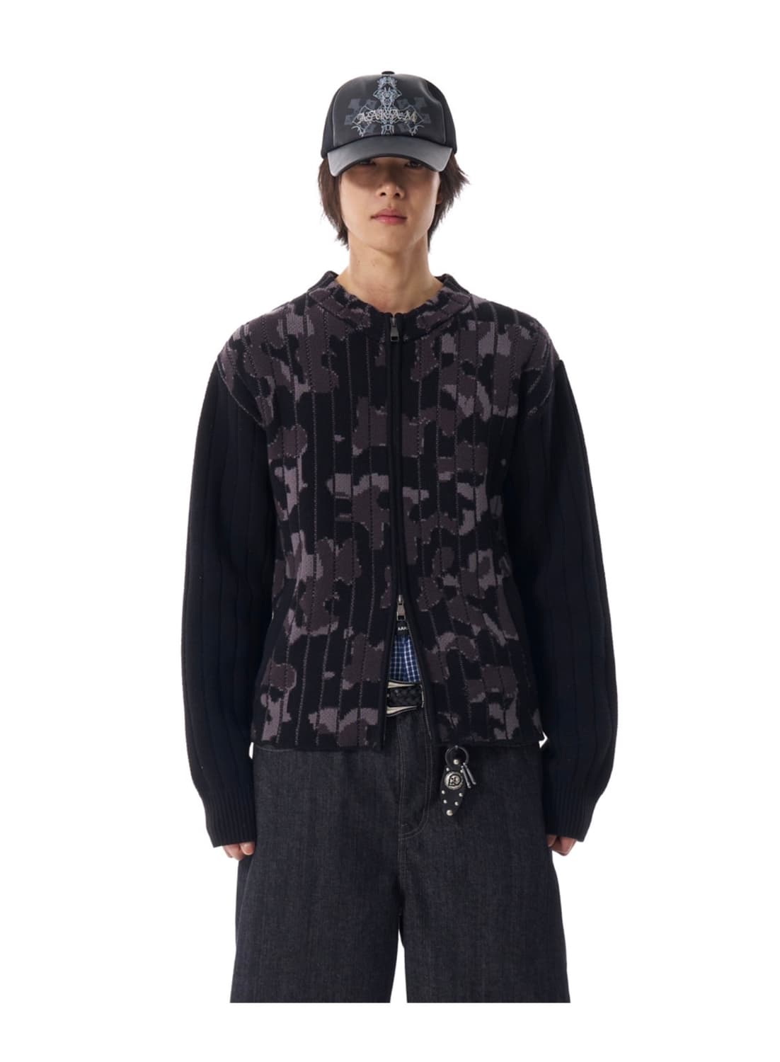 아캄 카모 니트 집업 가디건 Black 2 상품이미지2