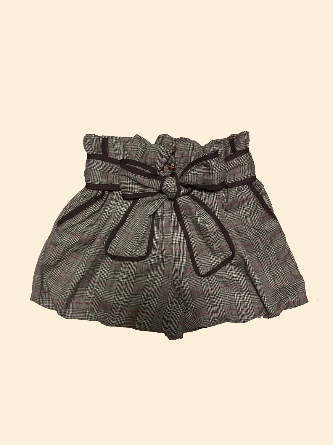 라떼갸루 브라운 체크 리본 숏팬츠 숏츠 리즈리사 액시즈팜 상품이미지1