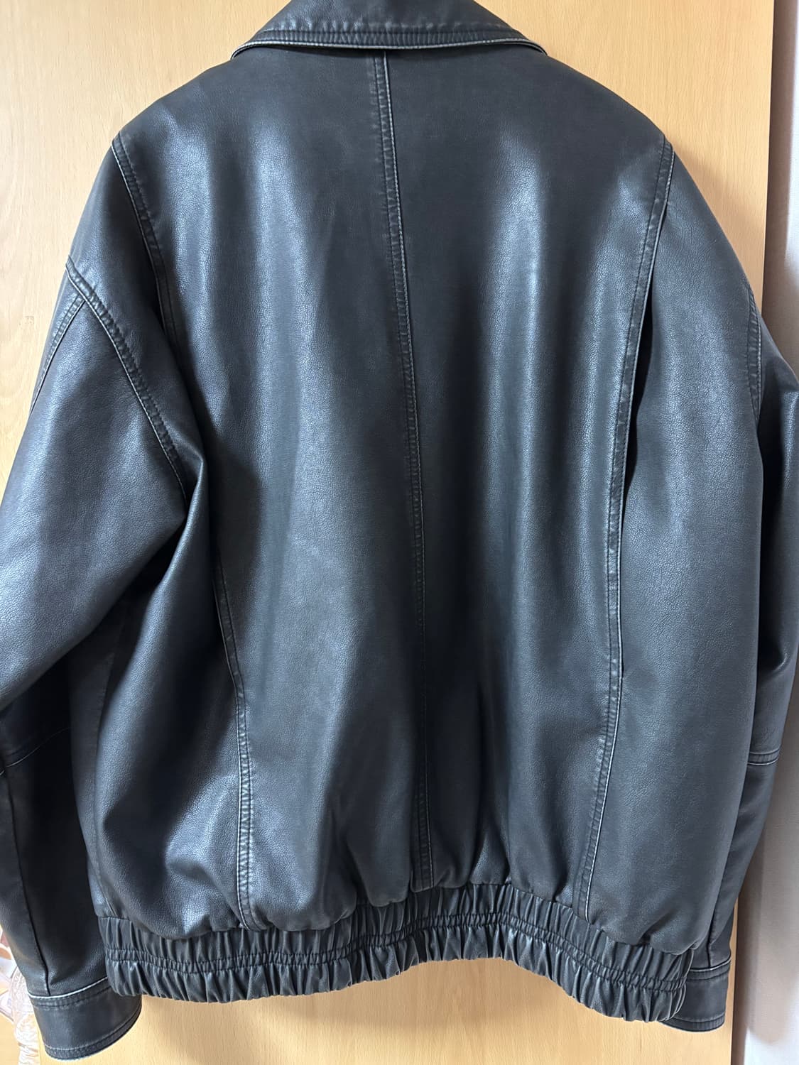WASHED FAUX LEATHER BLOUSON BLACK 상품이미지5