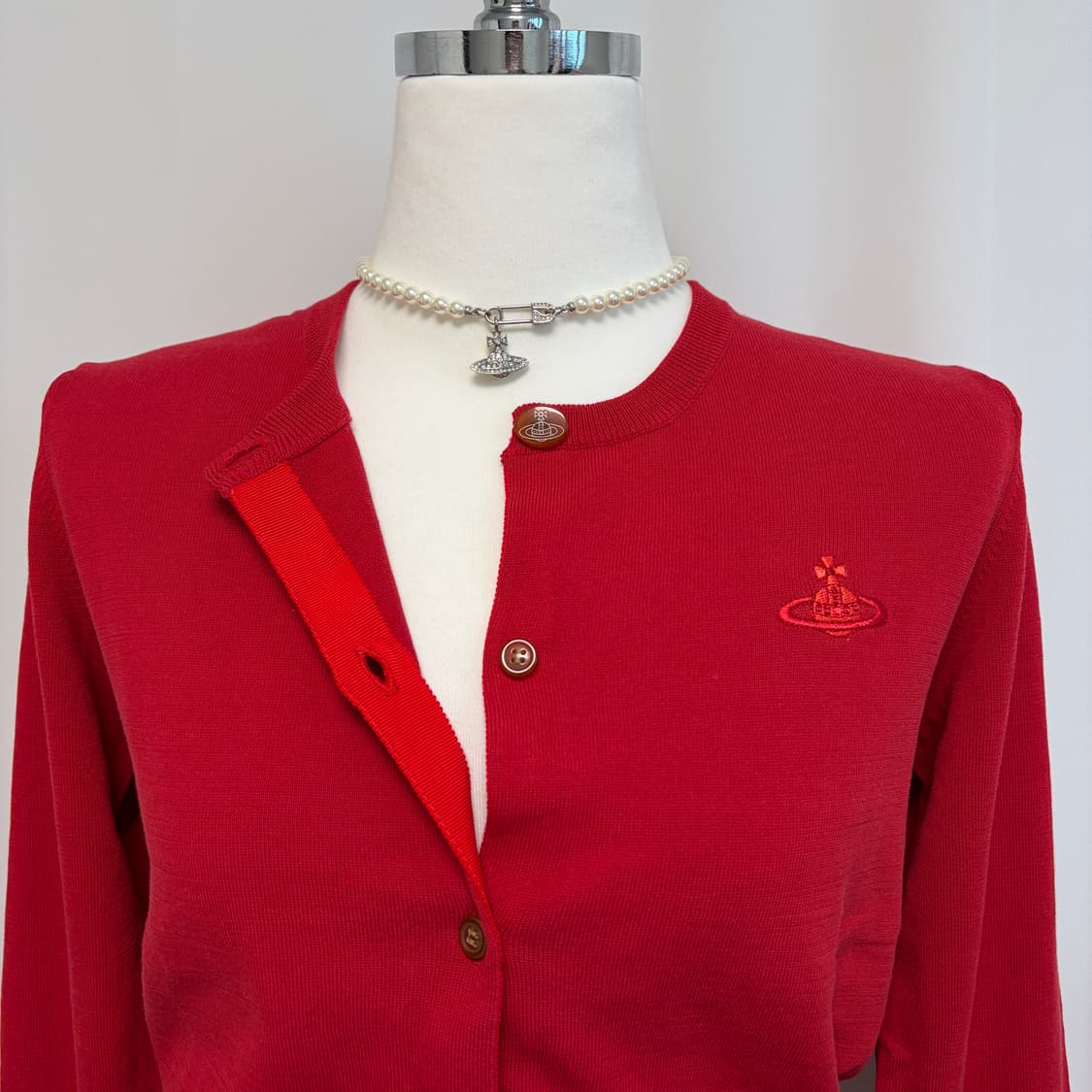 비비안웨스트우드 슬림핏 코튼 가디건-레드 상품이미지7
