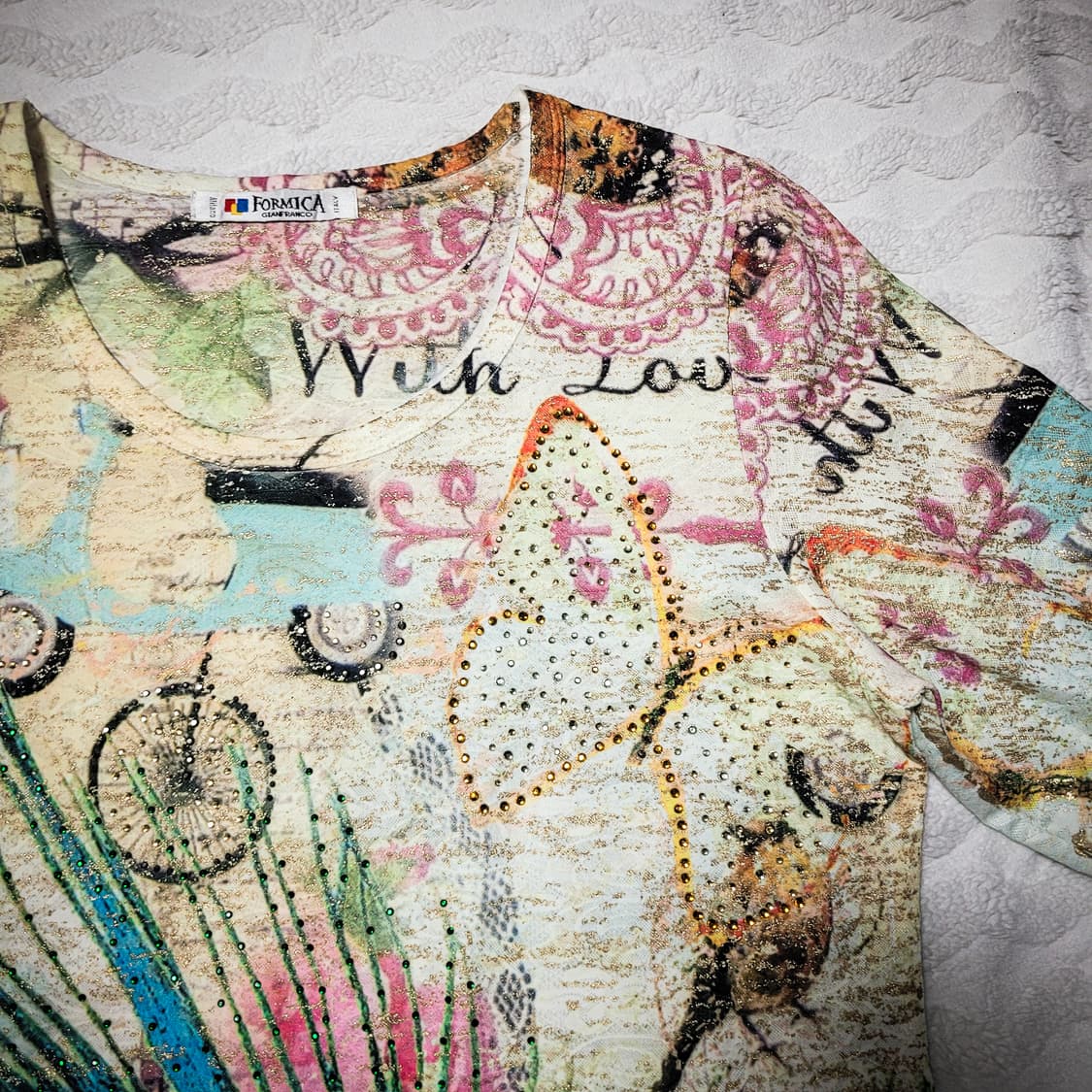 00s FORMICA Peacock Feather Glitter tee 상품이미지3