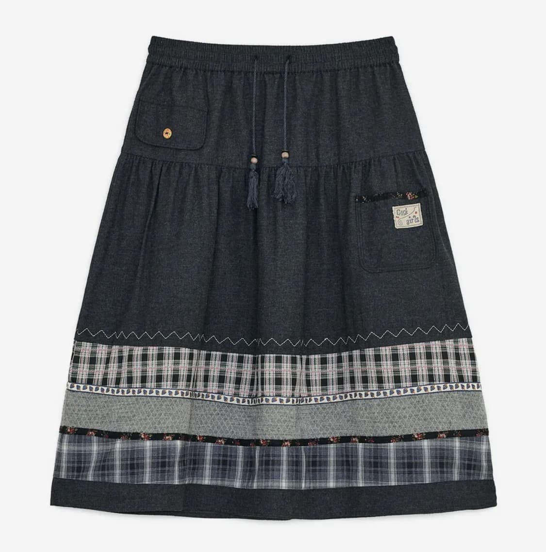 당일배송)허그유어스킨 빈티지 패턴 미니 스커트 (블랙 데님) 상품이미지1