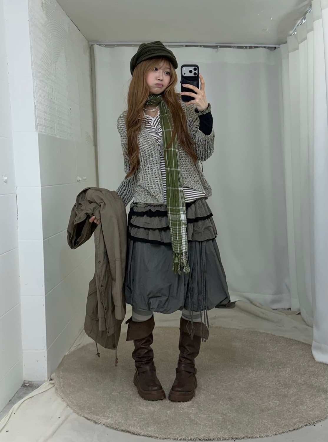 카키 그런지 모리걸 야상 벌룬스커트 코디세트 상품이미지2