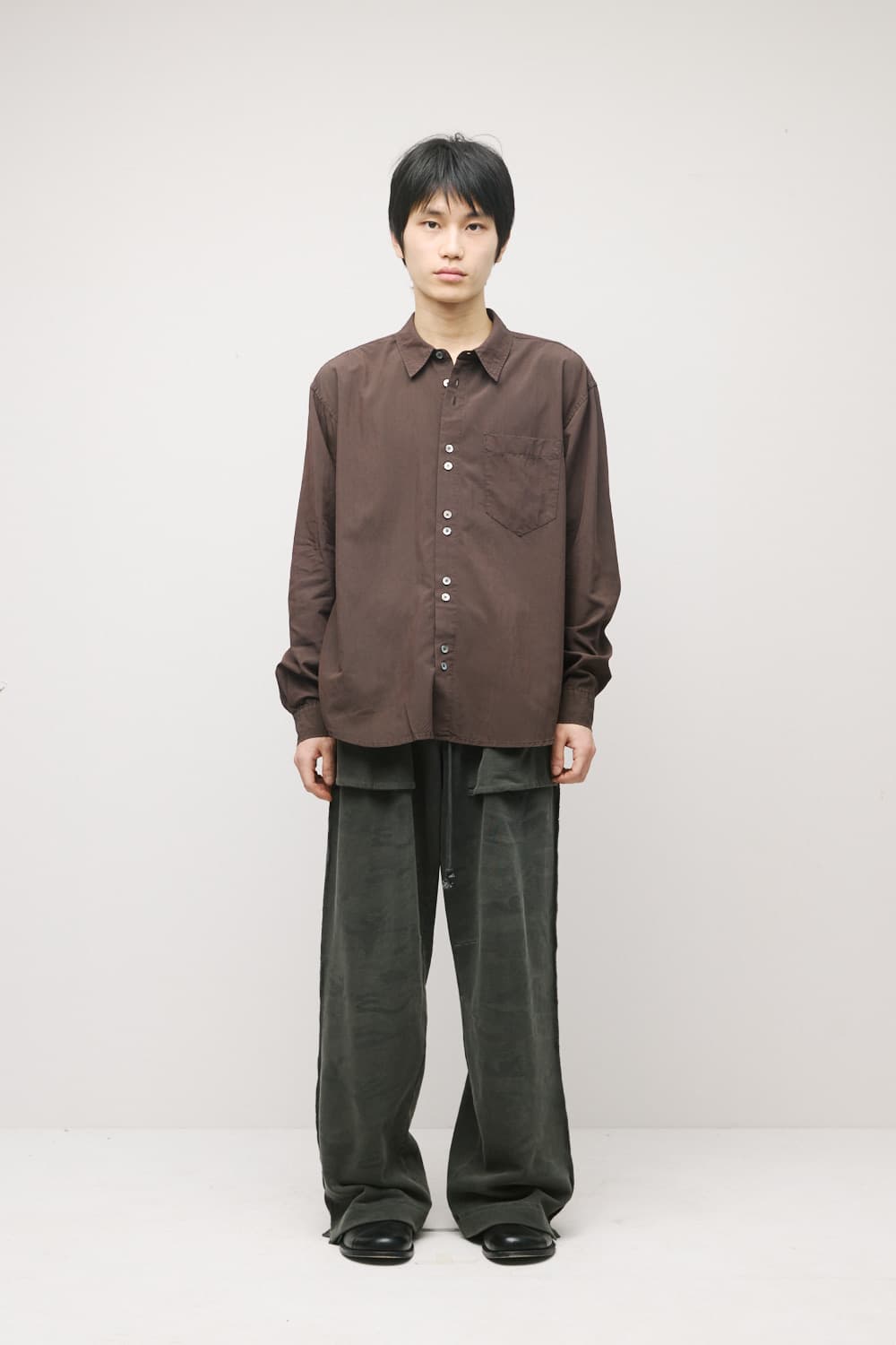 Hatchingroom rana shirt over dyed brown 상품이미지3