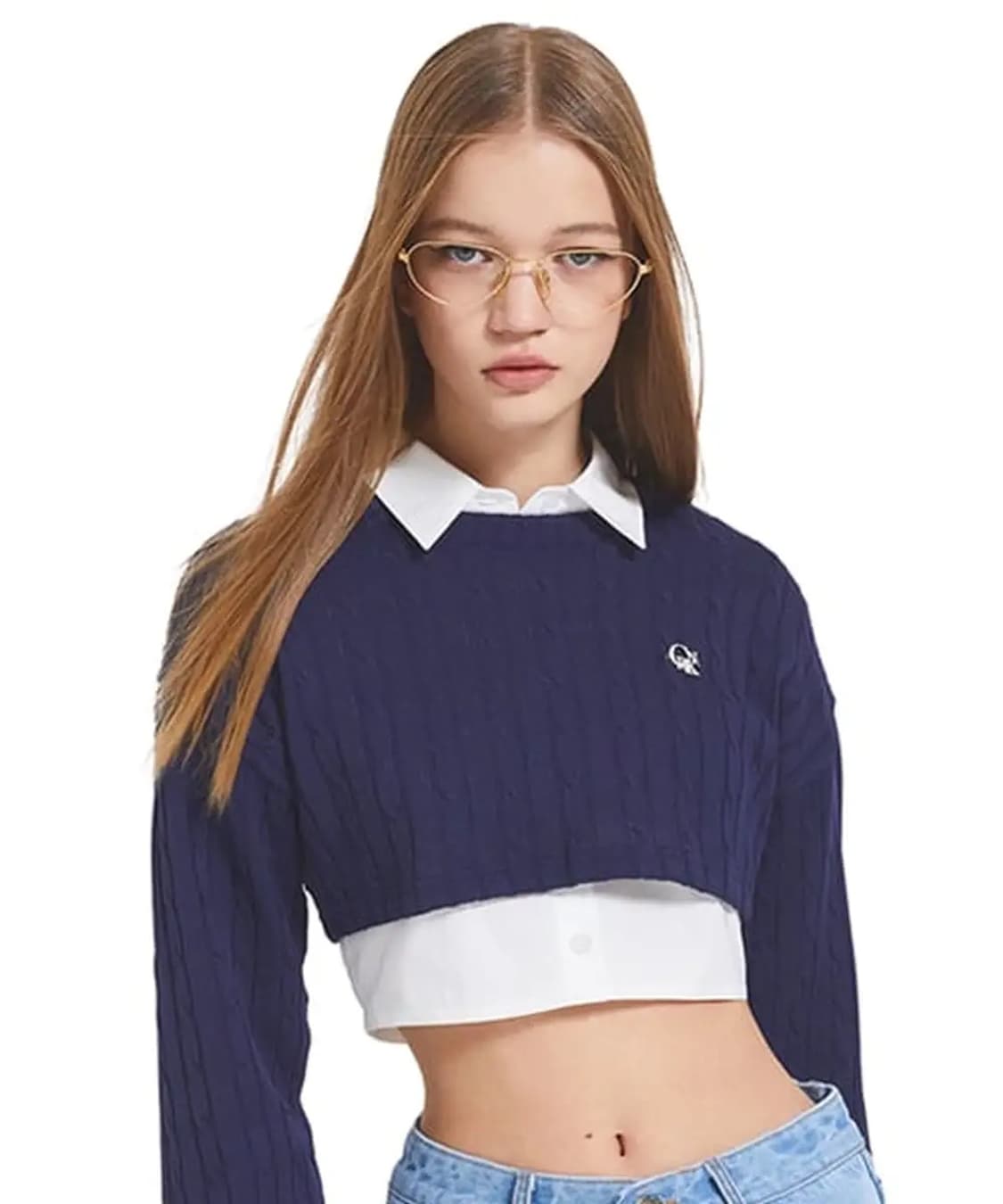 크랭크 트위스트 크롭 니트웨어 네이비 상품이미지1