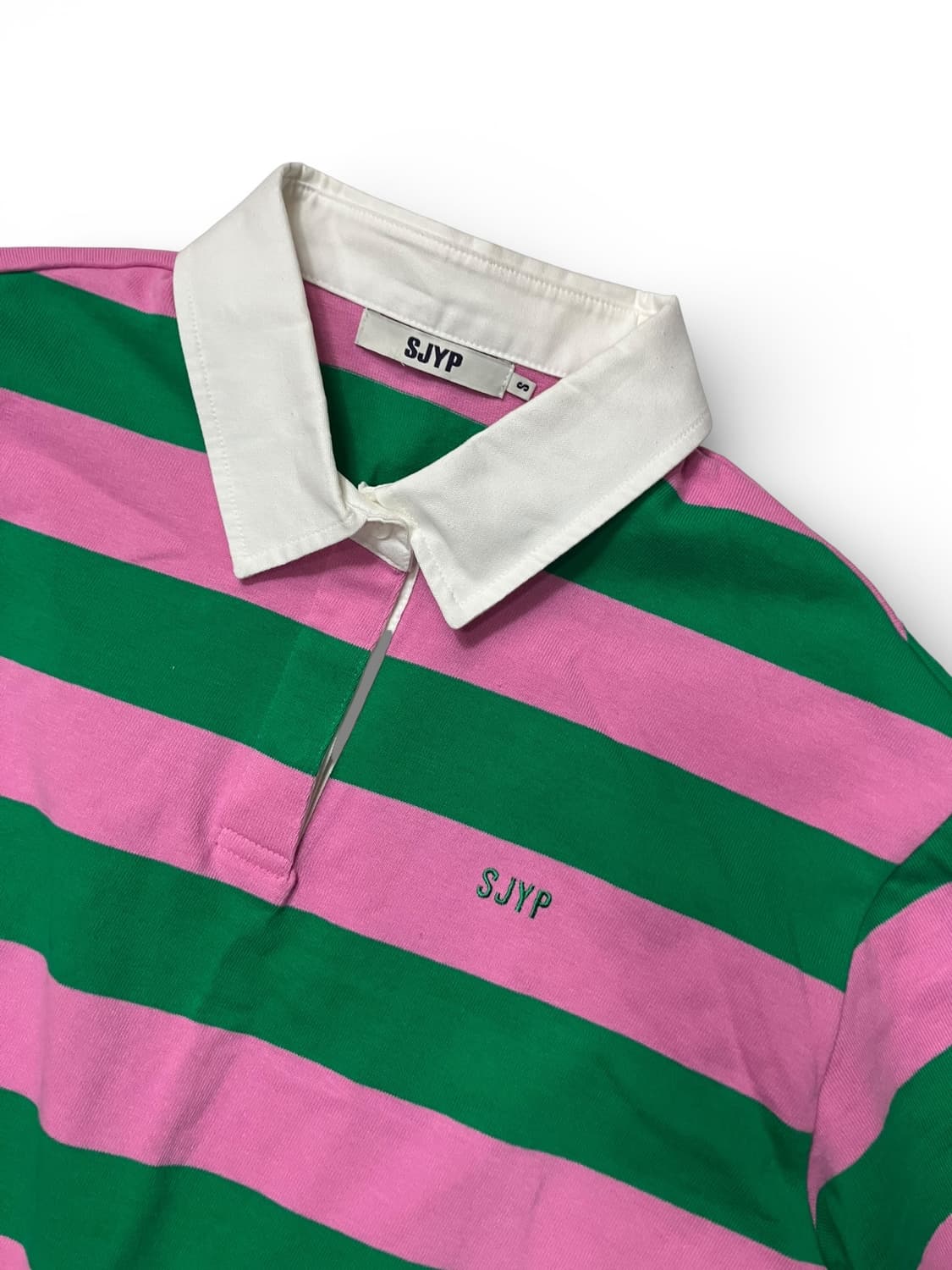 SJYP 핑크 그린 스트라이프 럭비티 M 상품이미지1