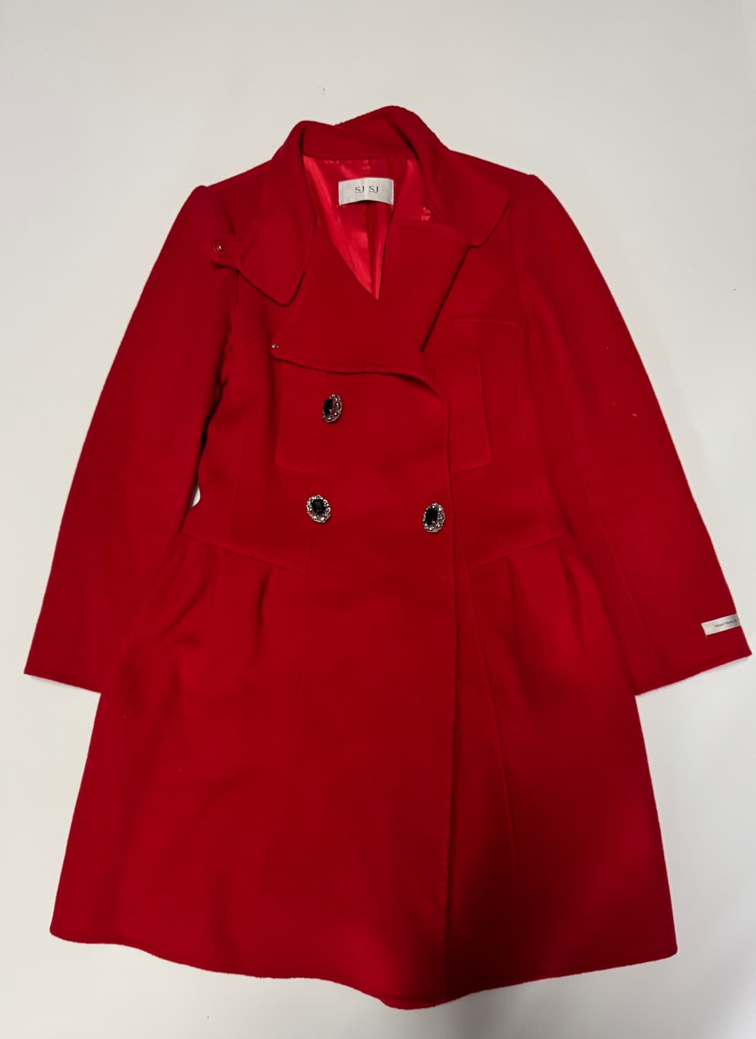 여성 한섬 SJSJ 핸드메이드 보석 단추 앙고라 울 코트 레드 55 상품이미지1
