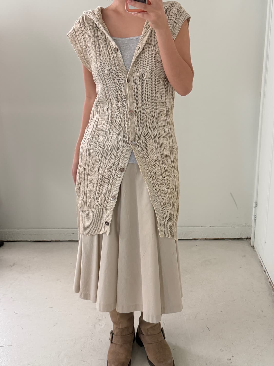 일본빈티지 아이보리 플레어 롱스커트 상품이미지4