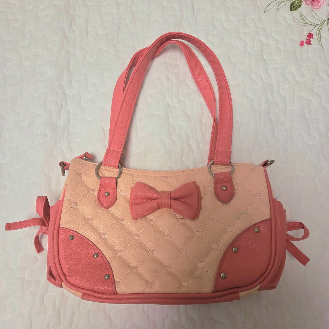 갸루 히메 로걀 핑크 하트퀄팅 리본 백 가방 상품이미지1