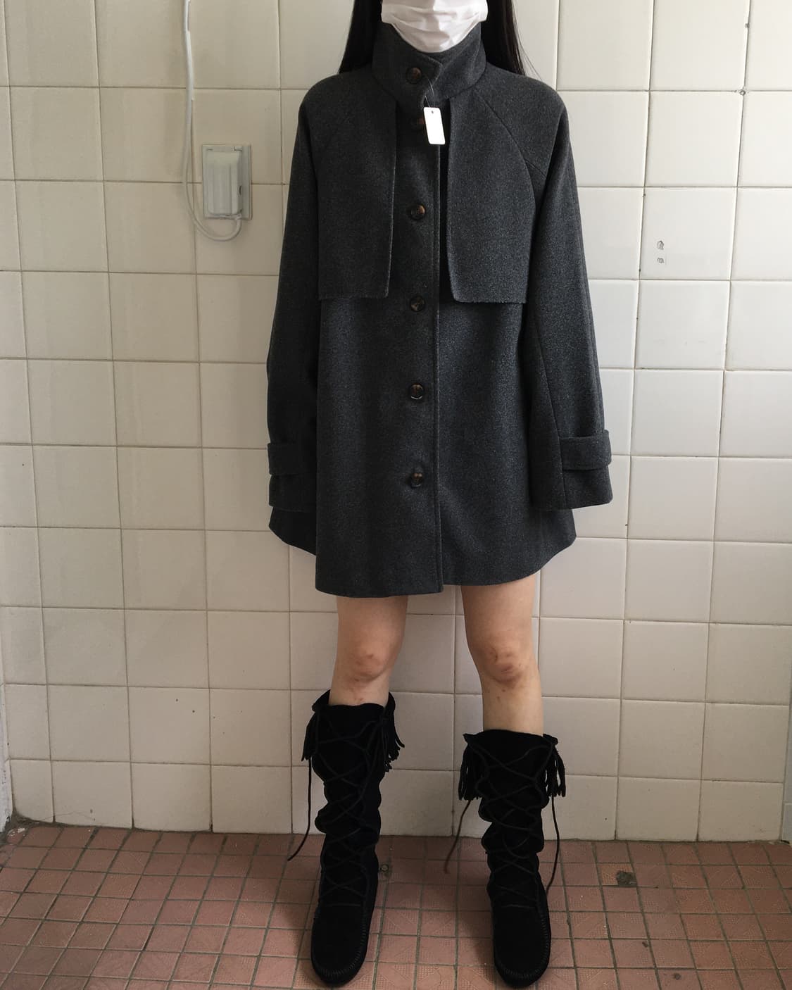 High neck cape silhouette tied coat 상품이미지6