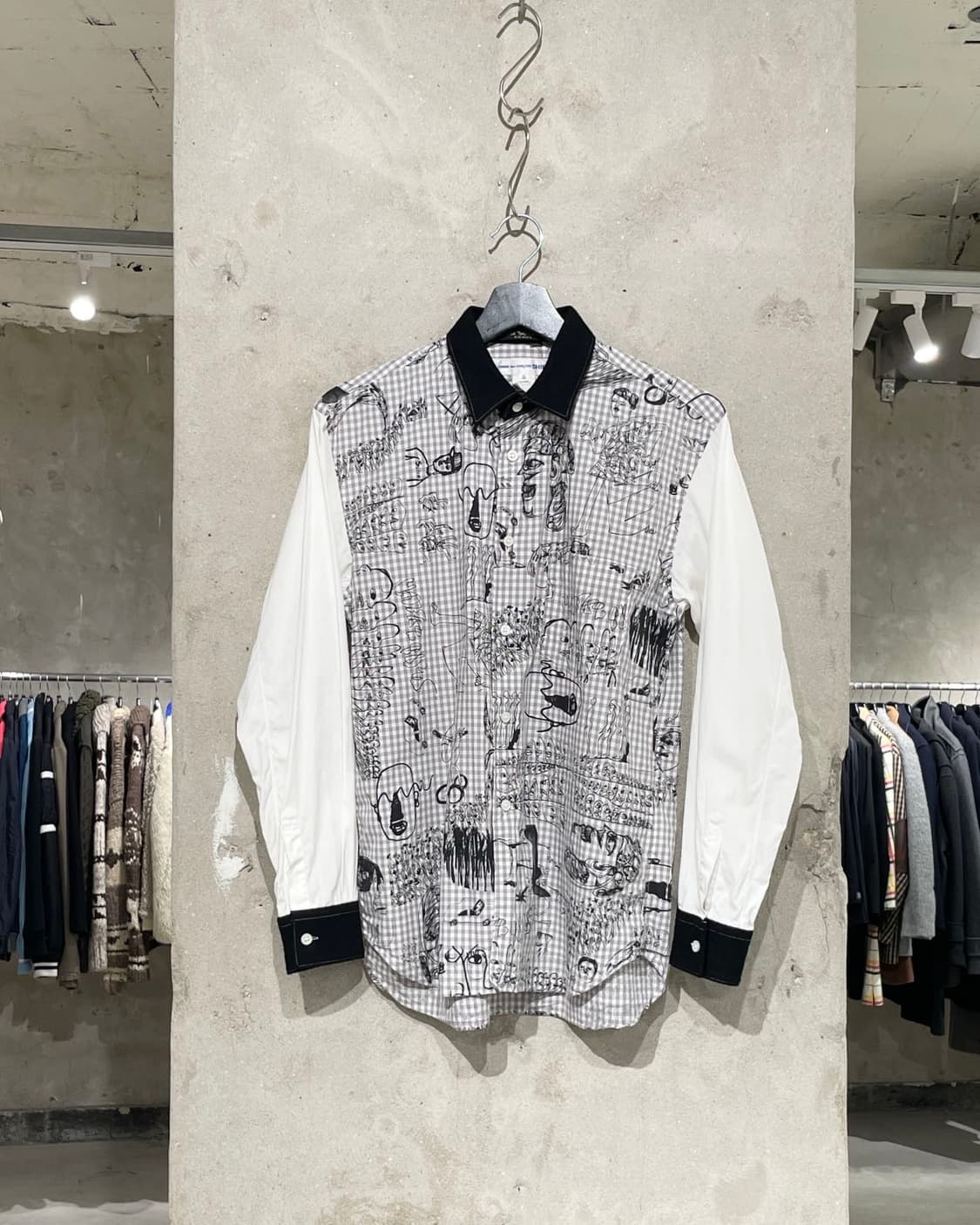 꼼데가르송 셔츠 16S/S 화이트 체크 아트 두들 셔츠 상품이미지1