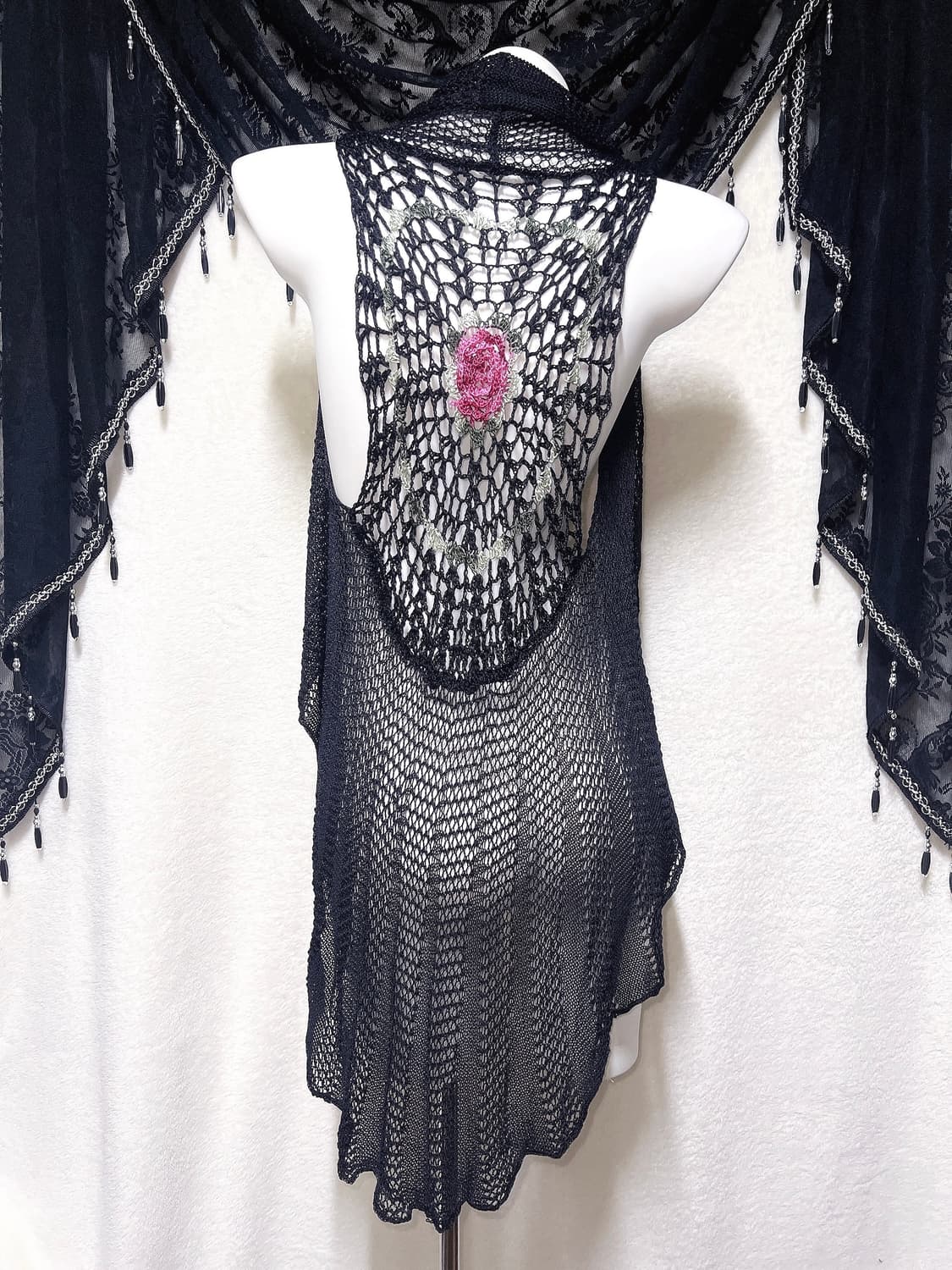 오리엔탈 페어리 모리 고딕 고스 펑크 뜨개 니트 플라워자수 로브 베스트 상품이미지2